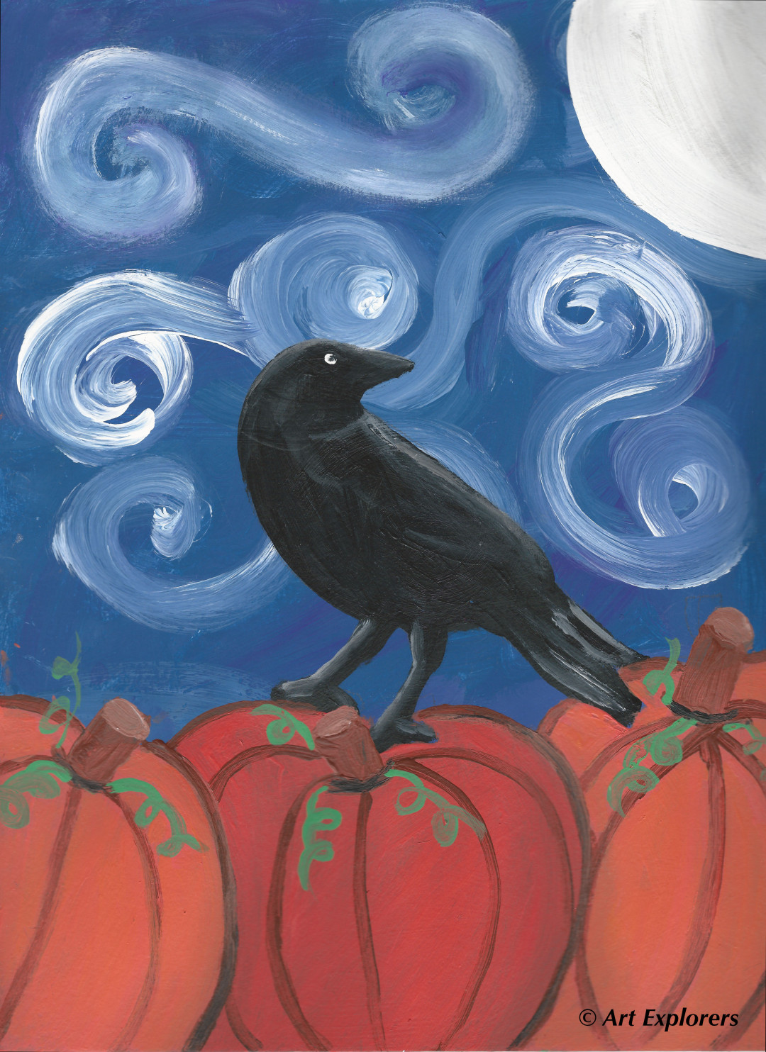 Crow on pumpkin - Art Explorers